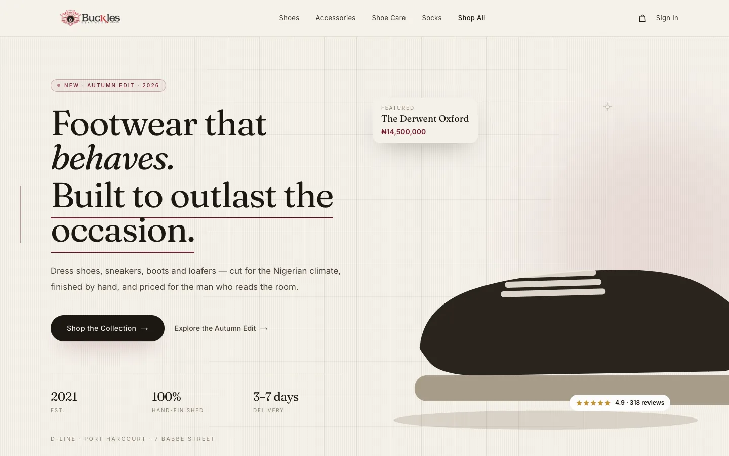 Screenshot of Buckles Menswear